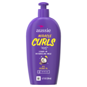 Aussie Miracle Curls leave in detangling milk for curly hair hydration and frizz control with coconut oil formula