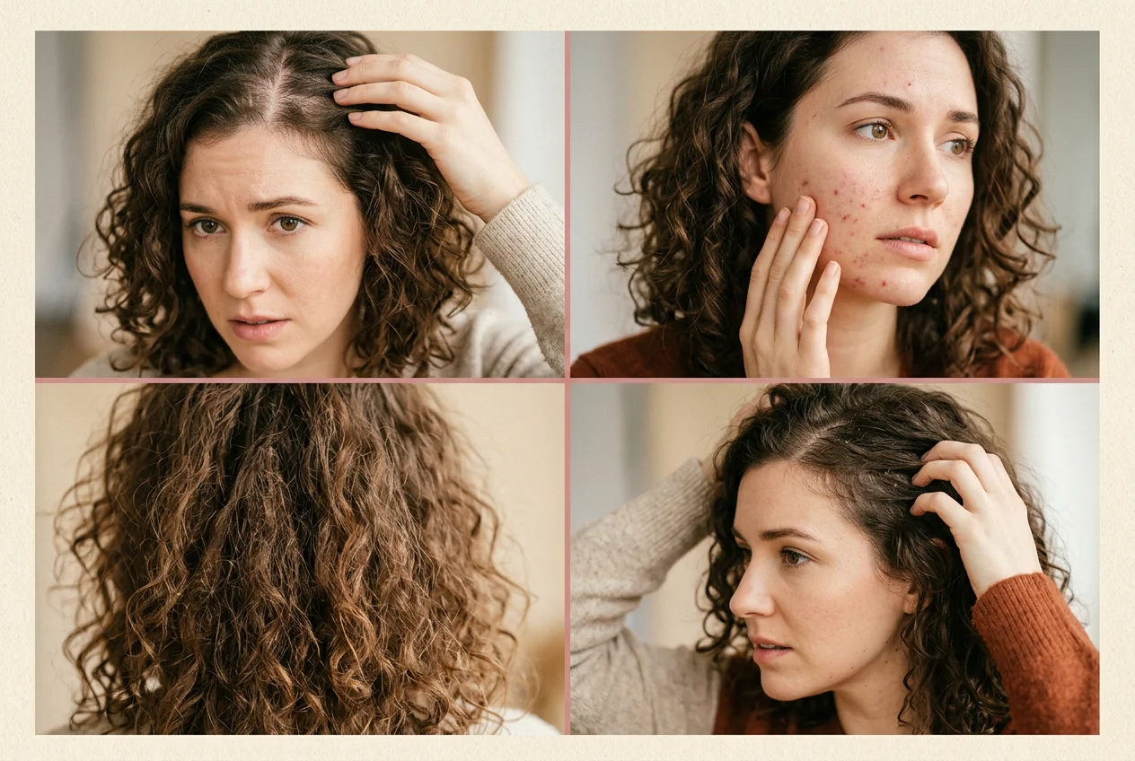 Solutions for hair loss frizz dandruff and acne