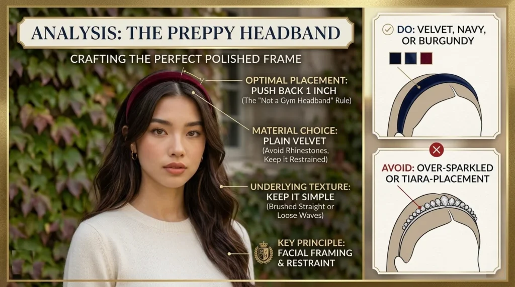 Soft half-up hairstyle tied with a satin ribbon, paired with natural flowing waves in an effortless old-money inspired look.