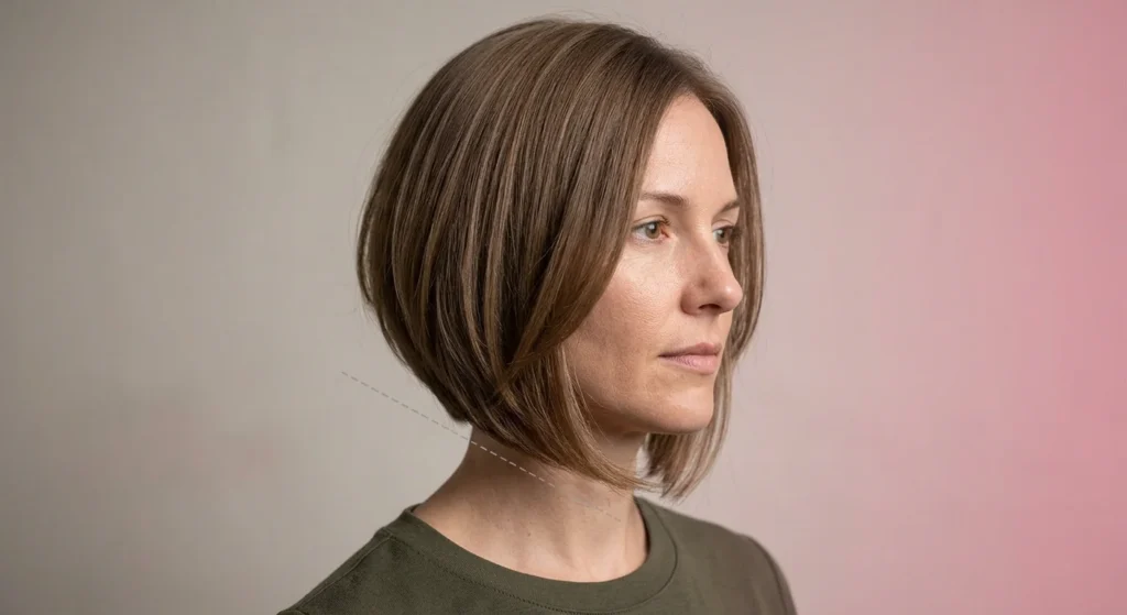 graduated bob straight hair shape inward curve chin length angled cut