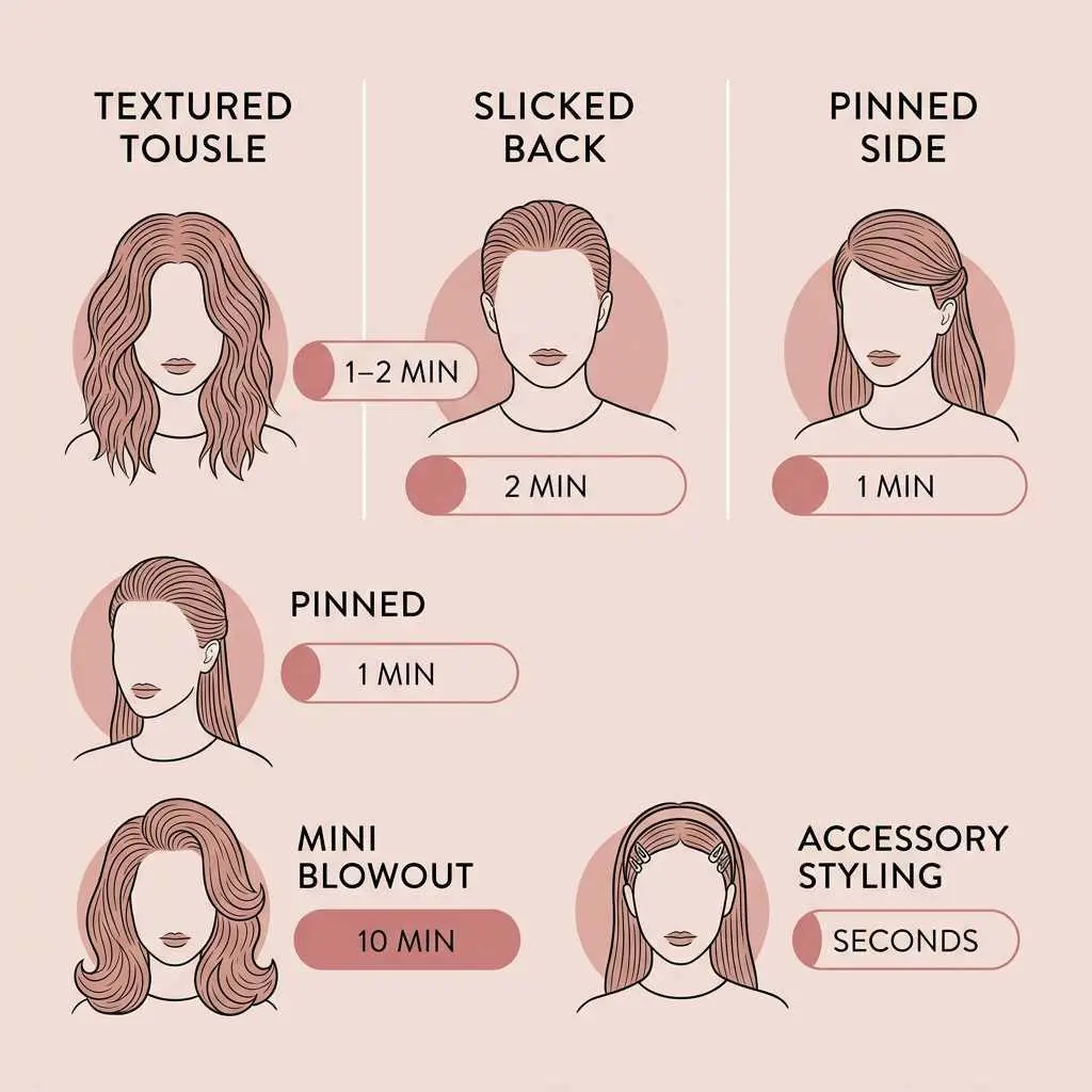 Visual guide comparing short hair styles based on time and effort required.
