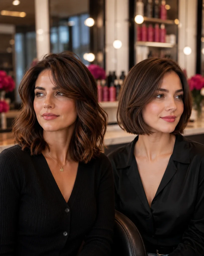 Square and heart shaped face hairstyles showing soft waves and chin balancing cuts