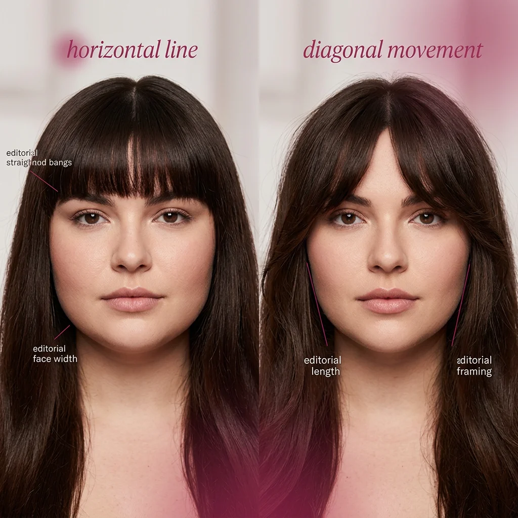 curtain bangs versus blunt bangs on round face comparison