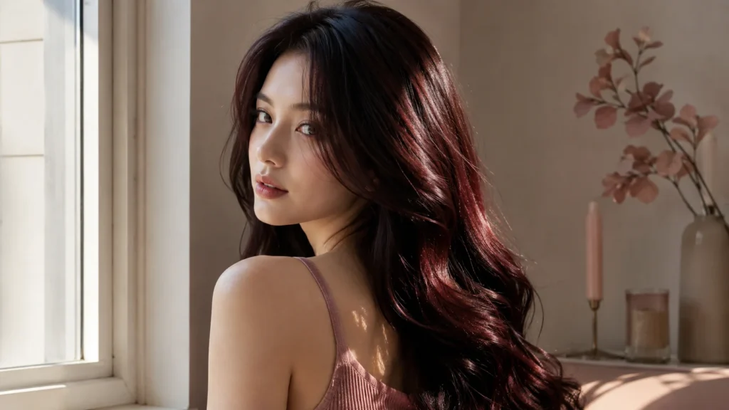 cherry cola on black hair showing subtle red shine in sunlight on dark hair