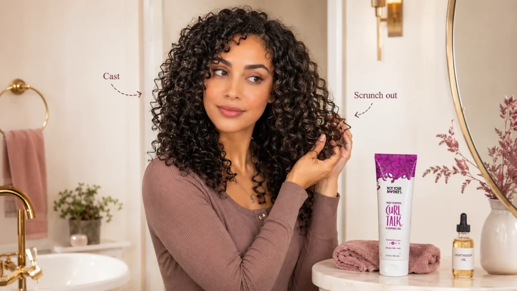 curly hair gel cast before and after scrunching out crunch for soft defined curls
