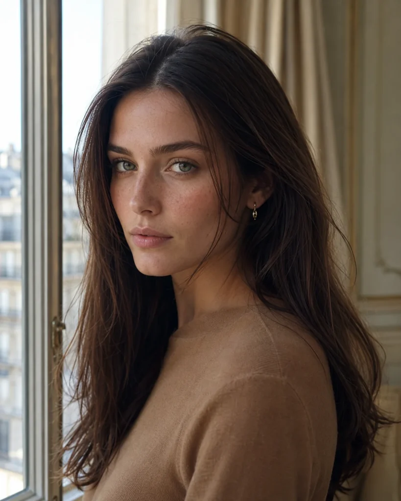 Long neutral dark mocha brown hair with a smooth, glossy finish