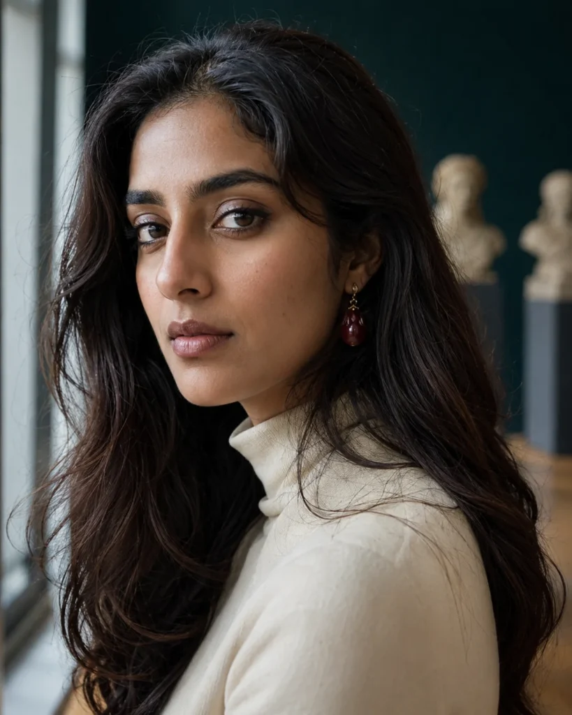 Near-black hair with a glossy mocha brown finish visible under salon lighting