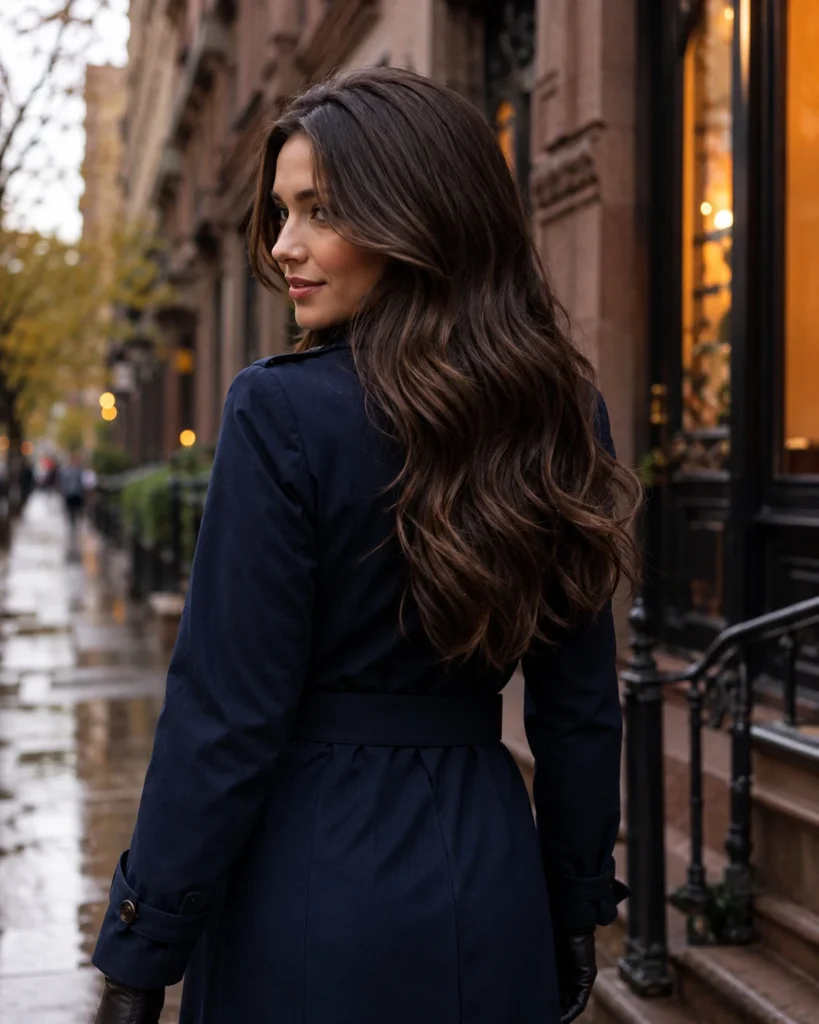 Dark natural roots blended smoothly into dimensional mocha brown lengths