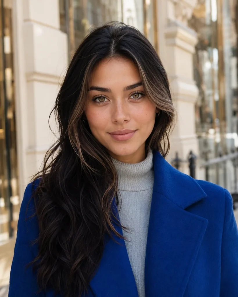 Mocha brown face-framing pieces brightening deep brunette hair