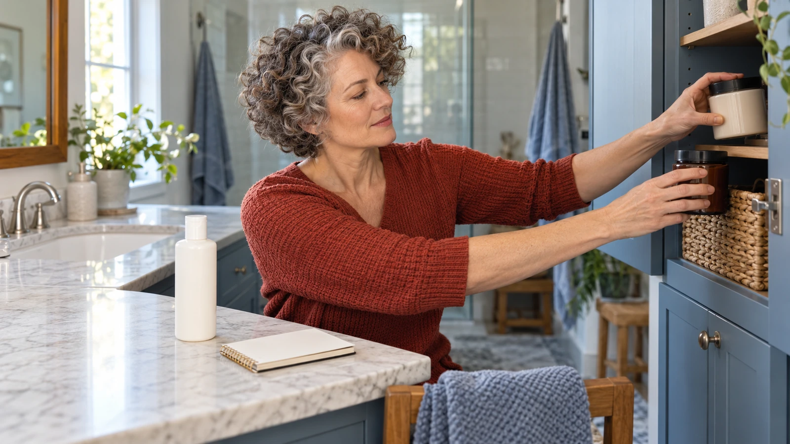 Woman simplifying her curly hair products for a two-wash test